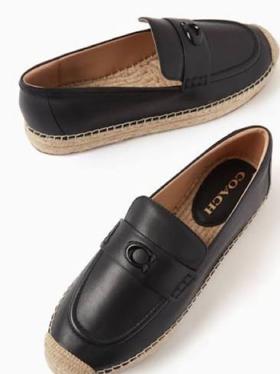 Coach Shoes - Coach Black Leather Espadrille Loafers with Natural Jute Sole